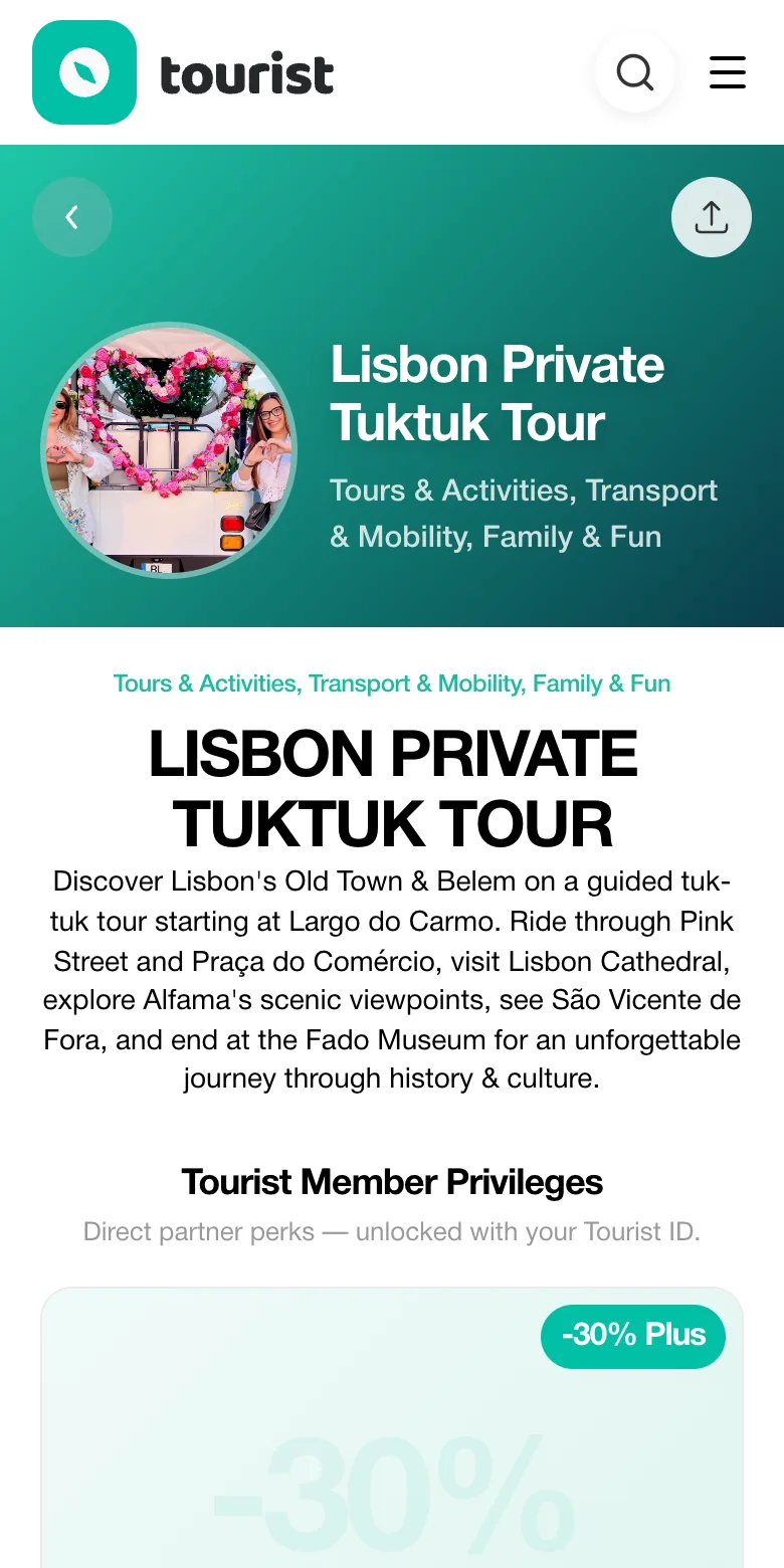 The same business page on a phone in the Tourist app